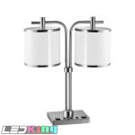 table lamp,2pcs round acrylic shade,2pcs switch,1pcs USB,2PCS outlet,satin nickel finished,2pcs E26 bulb base(without bulb)