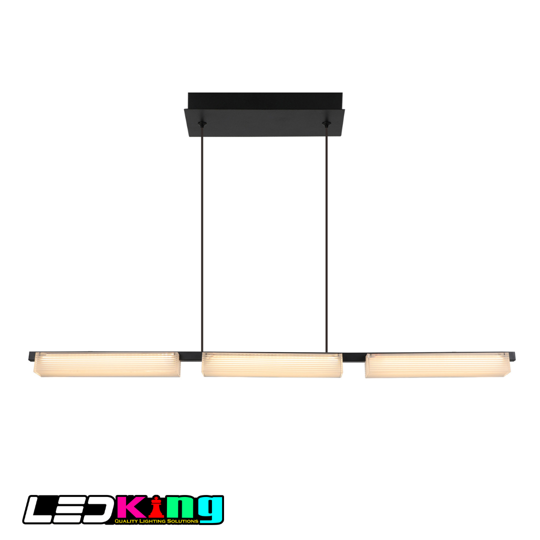 Striata Linear Pendant – 3-Bar Ribbed Glass Suspension Fixture