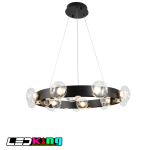 Modern Bubble Glass Ring Chandelier – Black Circular Frame with Clear Domes