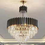 110–125V Gold & Black Crystal Chandelier (M2393)