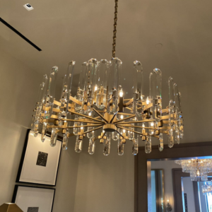 Elegant Brass & Crystal Chandelier – 24’’ Diameter, 4ft Height