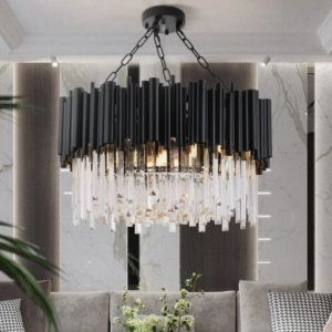 Black Iron & Crystal Chandelier – 30’’ Diameter