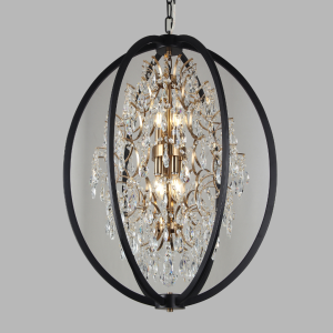 Modern Crystal Globe Chandelier with Black Frame
